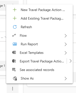 Travel Package Addons Context Menu