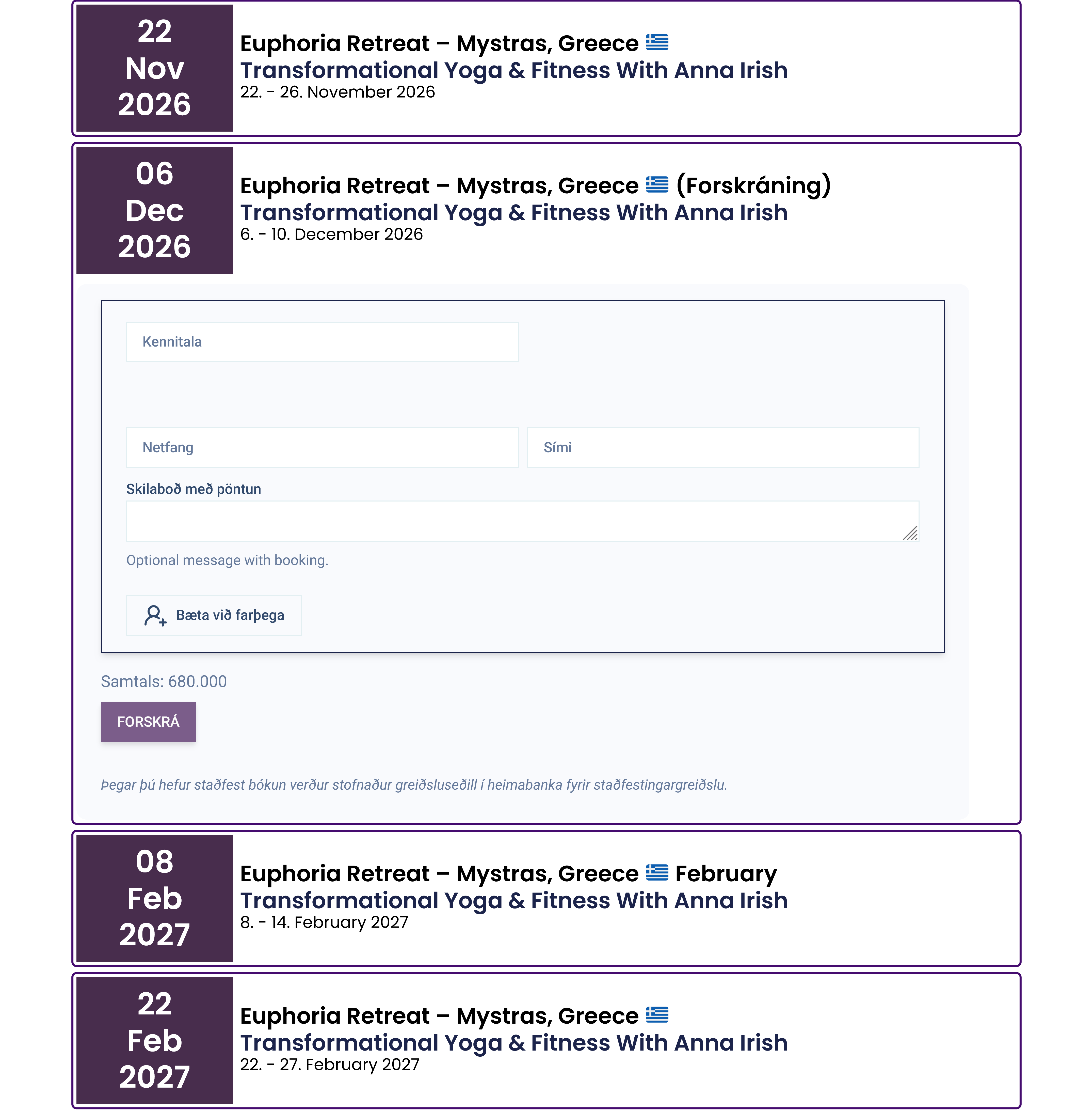 Package List With Booking Form