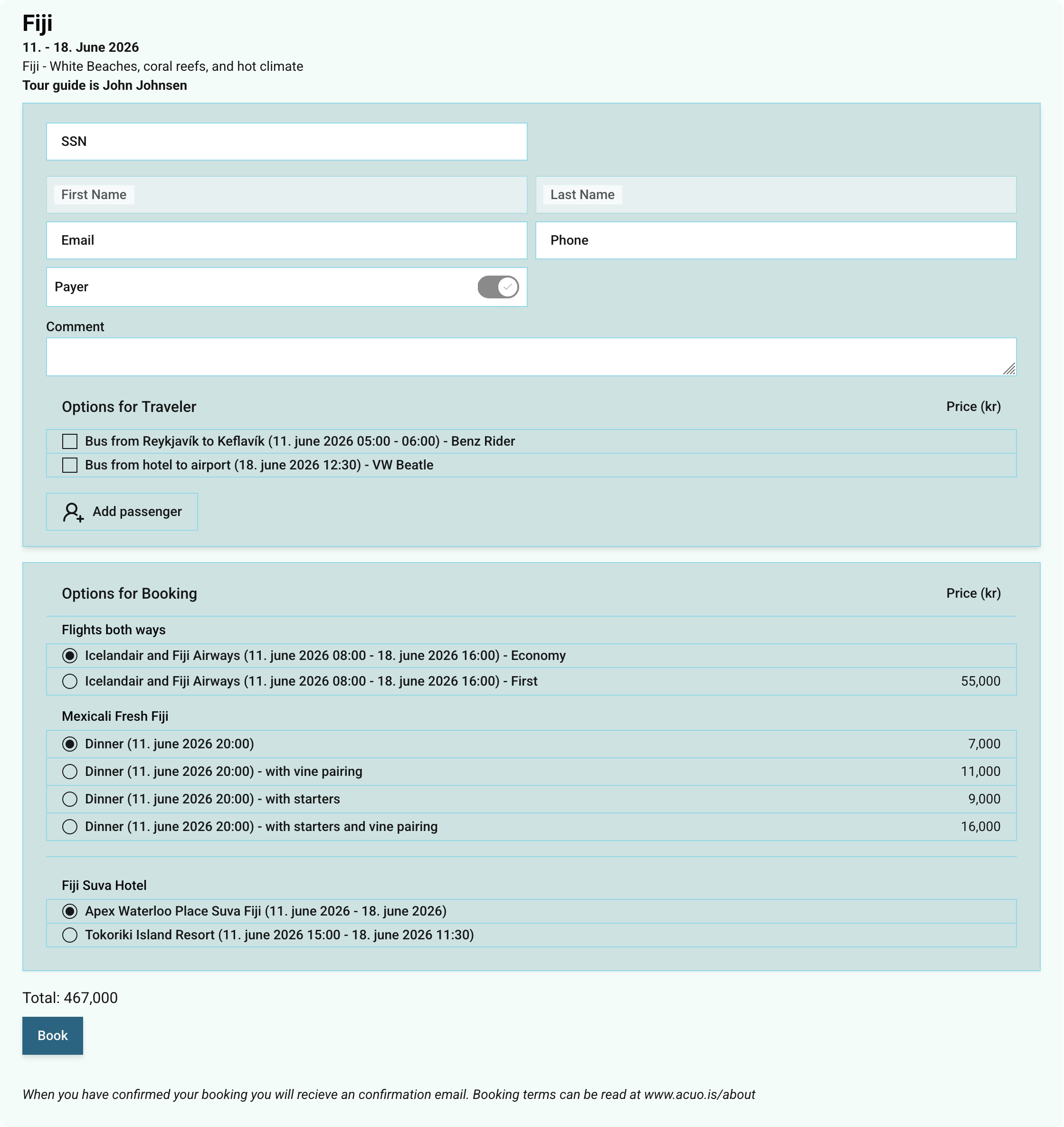 Booking Form Kolumbus